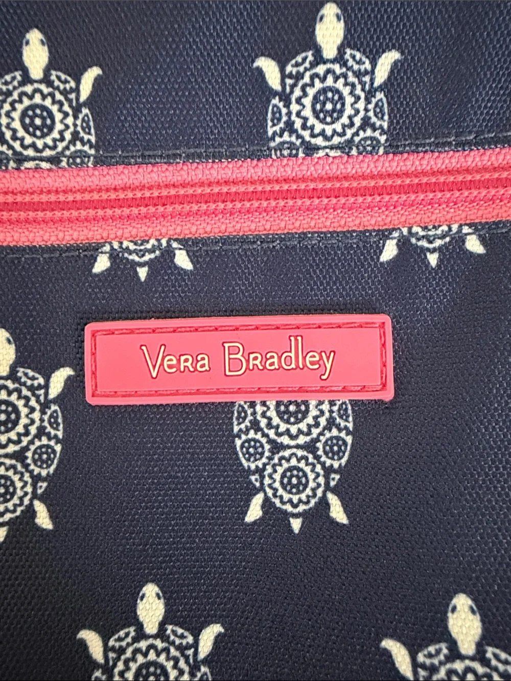 Vera Bradley Navy Turtle Print Crossbody with Pink Accents